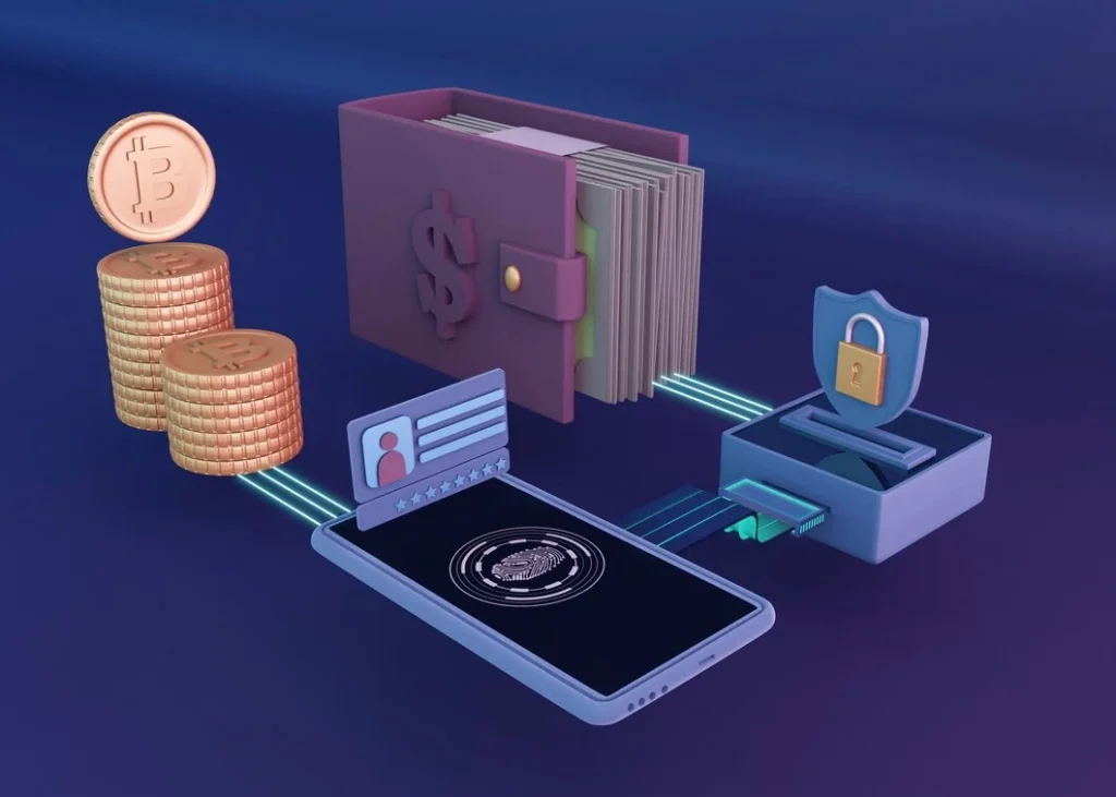 Online crypto casino safety: 3d concept of sharing personal information and payment details online