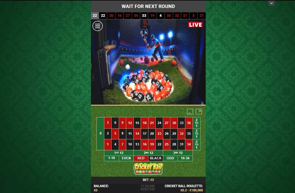 Screenshot of Cricket Ball Roulette by Ezugi