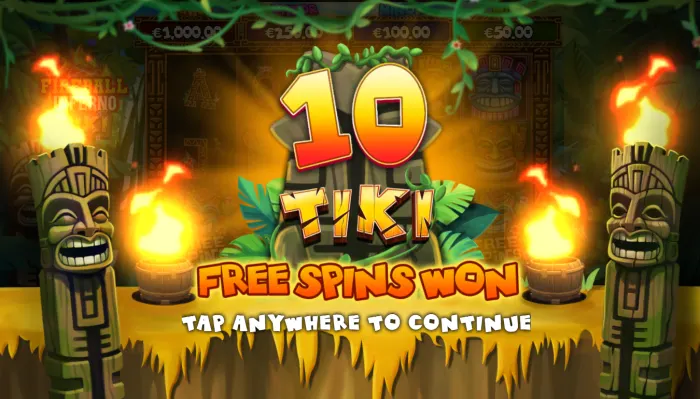 10 free spins screenshot of Fireball Inferno Tiki slot by netGaming