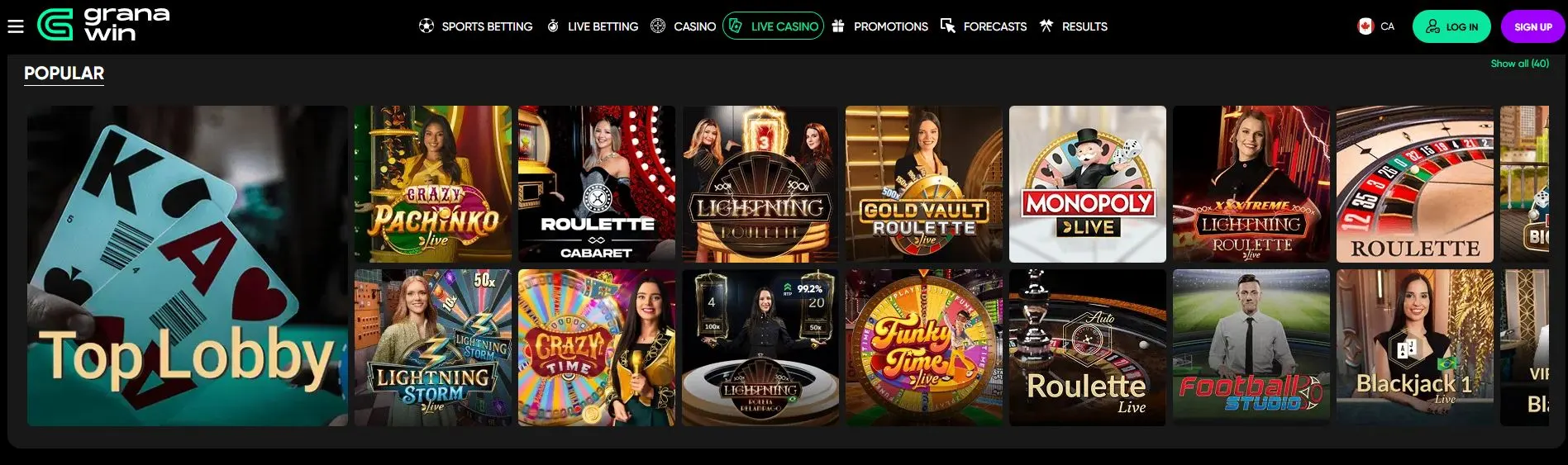 Granawin casino popular live casino games