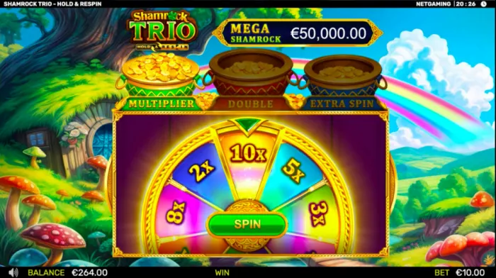 Free spin wheen srcreenshot of Shamrock Trio slot by netGaming