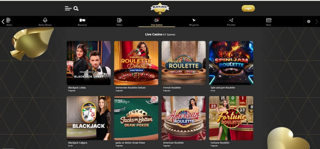 Blackjack city live casino games, screenshot