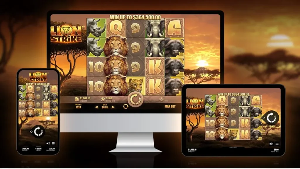 Lion Strike slot mockup preview by Rabcat Gambling