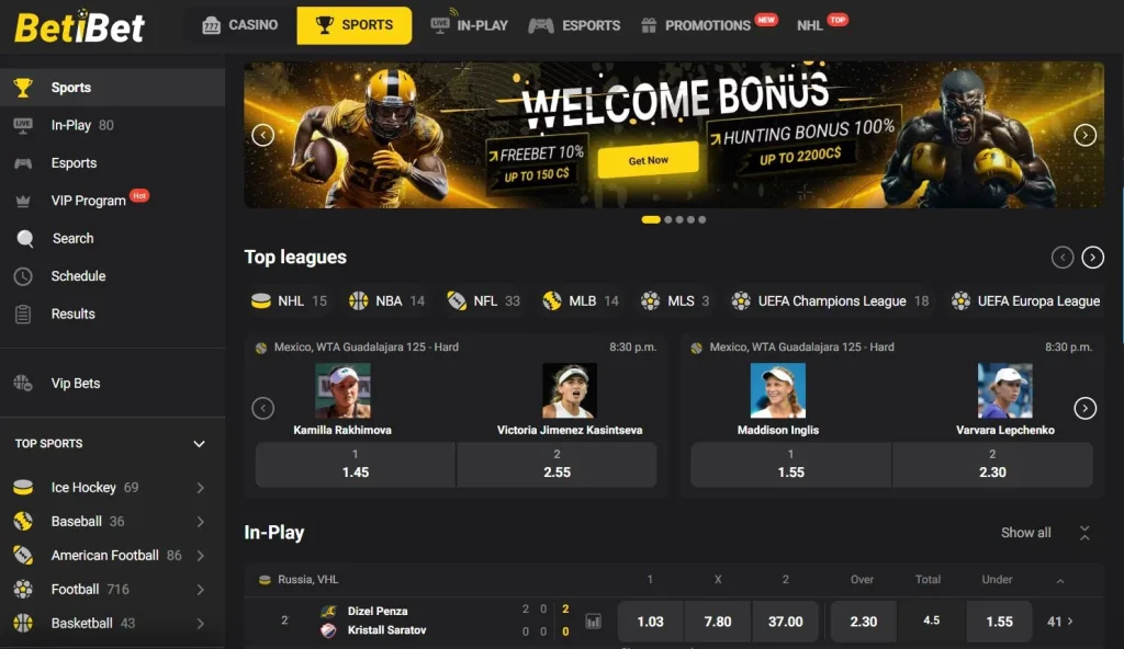 BetiBet sports betting page, screenshot