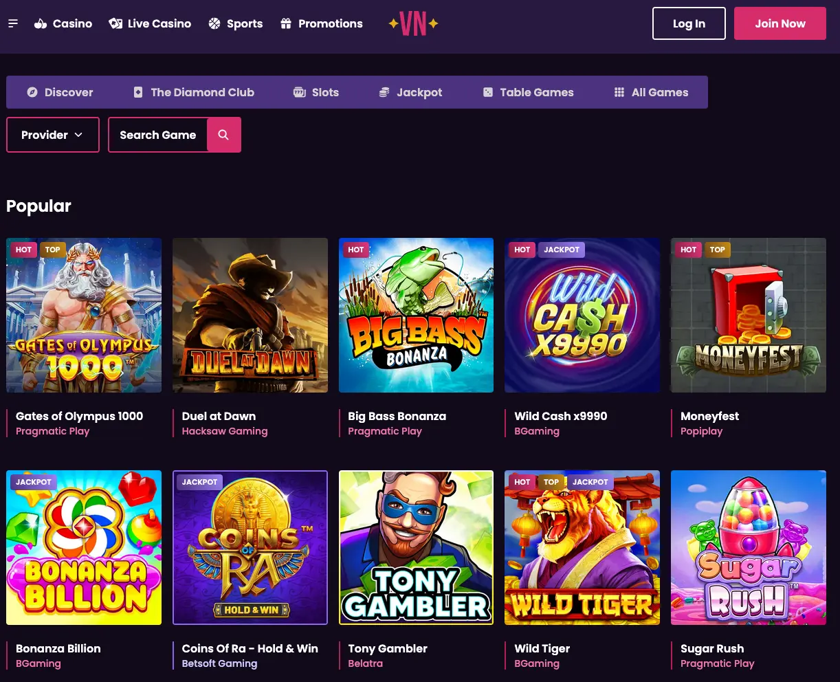 vegas now popular games
