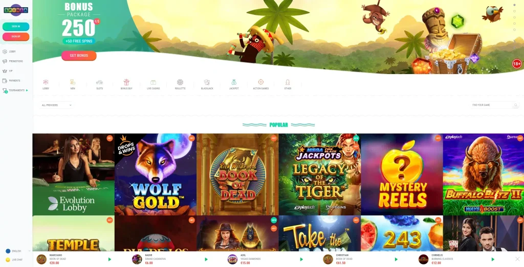 spinia casino game selection
