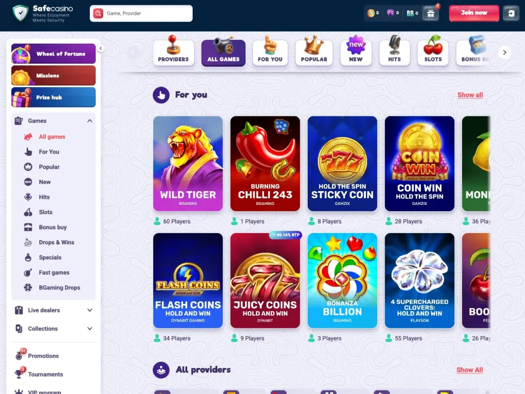 safe casino main page